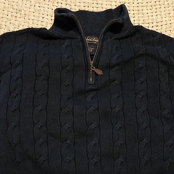 Brooks Brother's Zip Cable Sweater Navy L - Picture 3 of 5